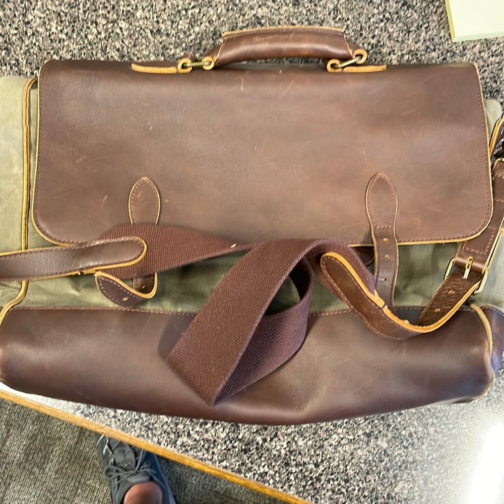 LLBean Signature waxed canvas and leather messenger bag